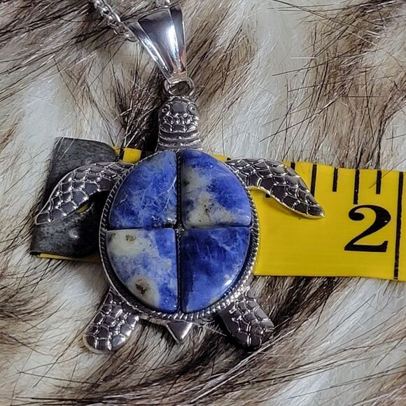 Sodalite Gemstone Turtle Necklace - Picture 9 of 9